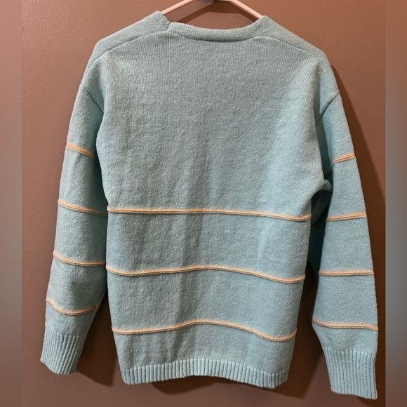 Made with Love by FCT Womens Knit Teal Cream Stripe Sweater Recycled Size M - Picture 4 of 5
